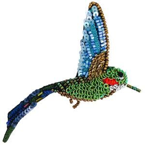 Trovelore Hummingbird Brooch Beaded Sequin Hand Embroidered Pin
